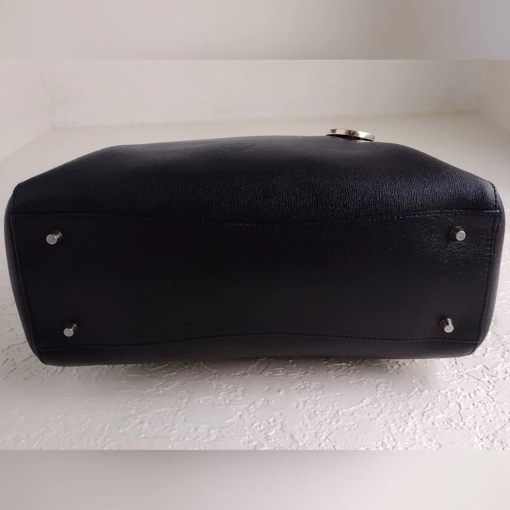 Furla Linda Medium Leather Black And Gold Satchel Bag
